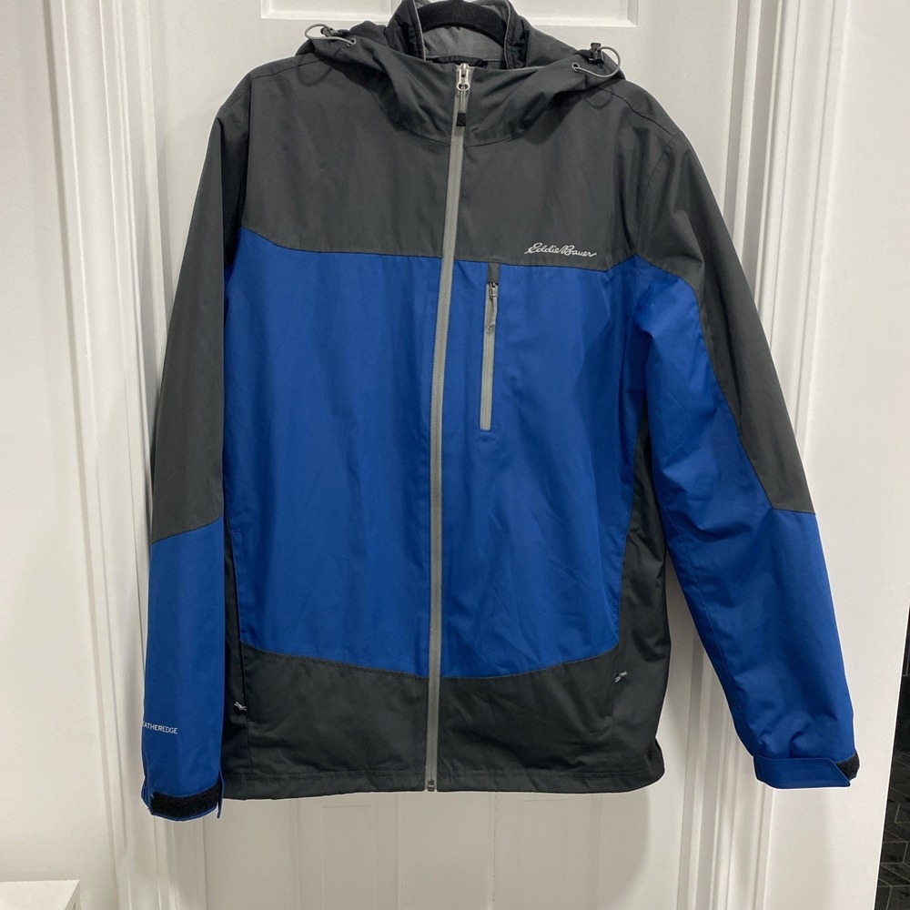 Eddie Bauer WeatherEdge Double Lined Hooded Jacket Blue And Black Mens Medium